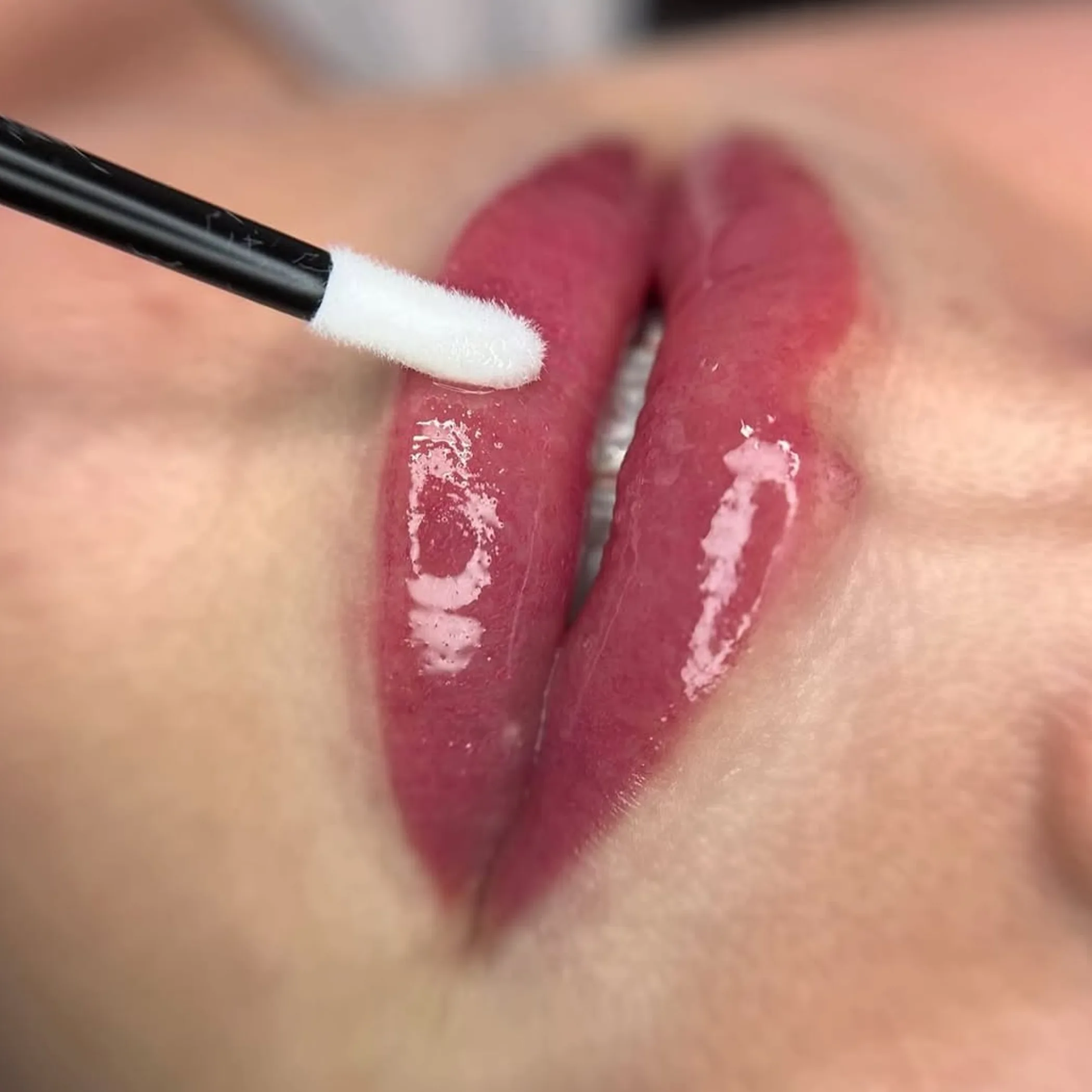 close-up of glossy lips