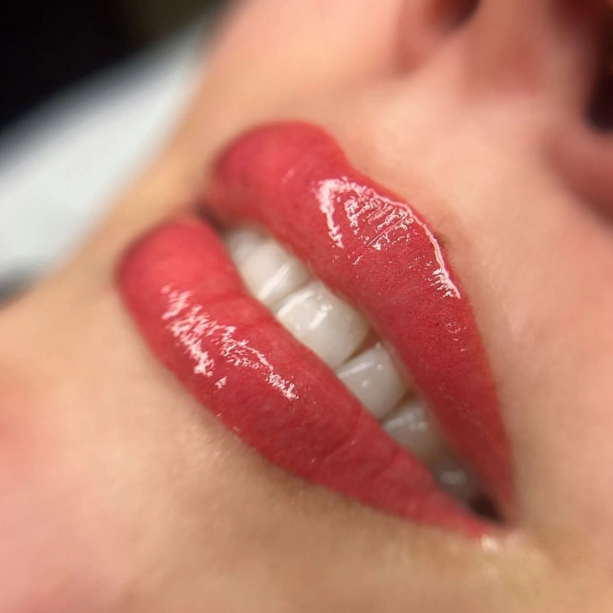 close-up of lips with permanent makeup