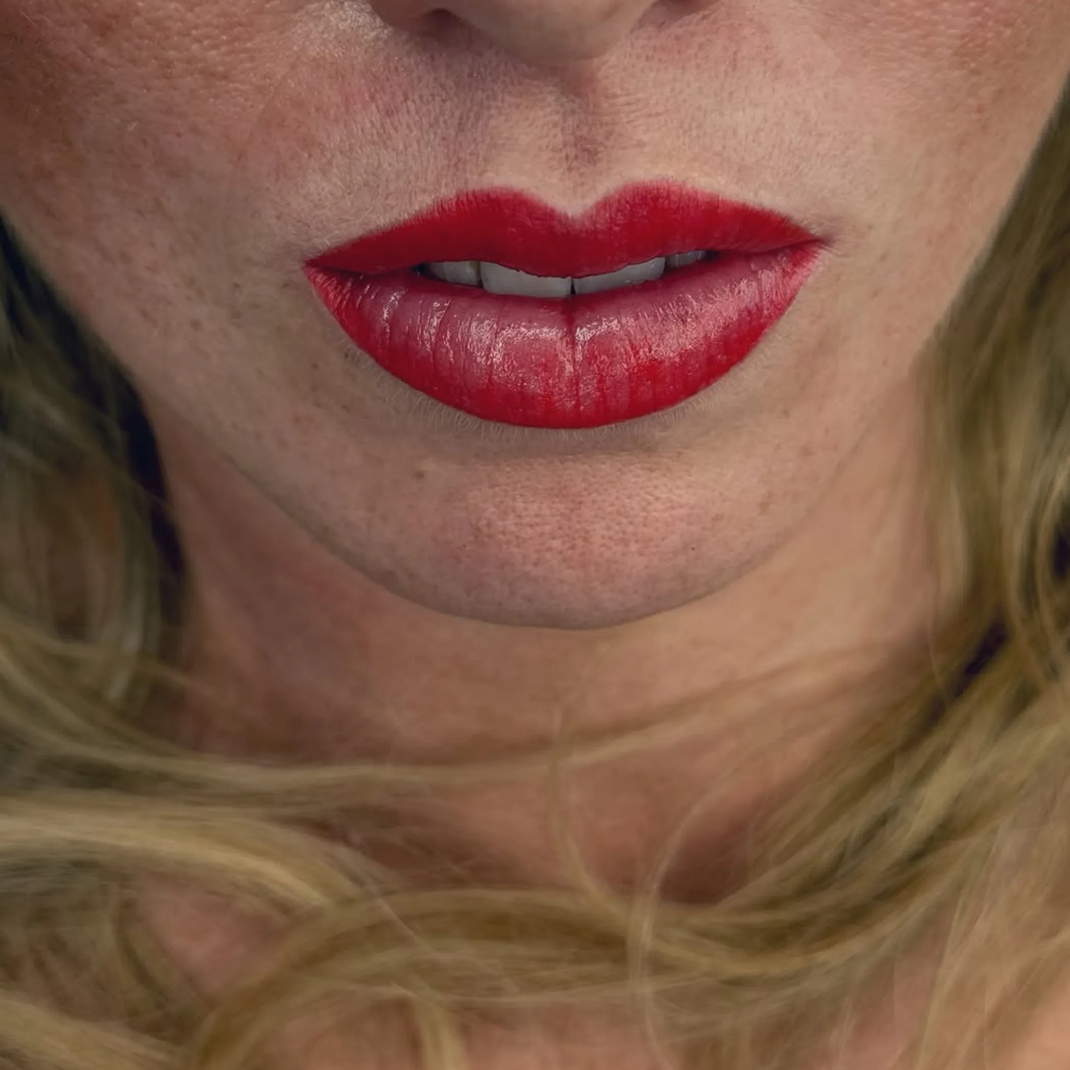close-up of lips with permanent makeup